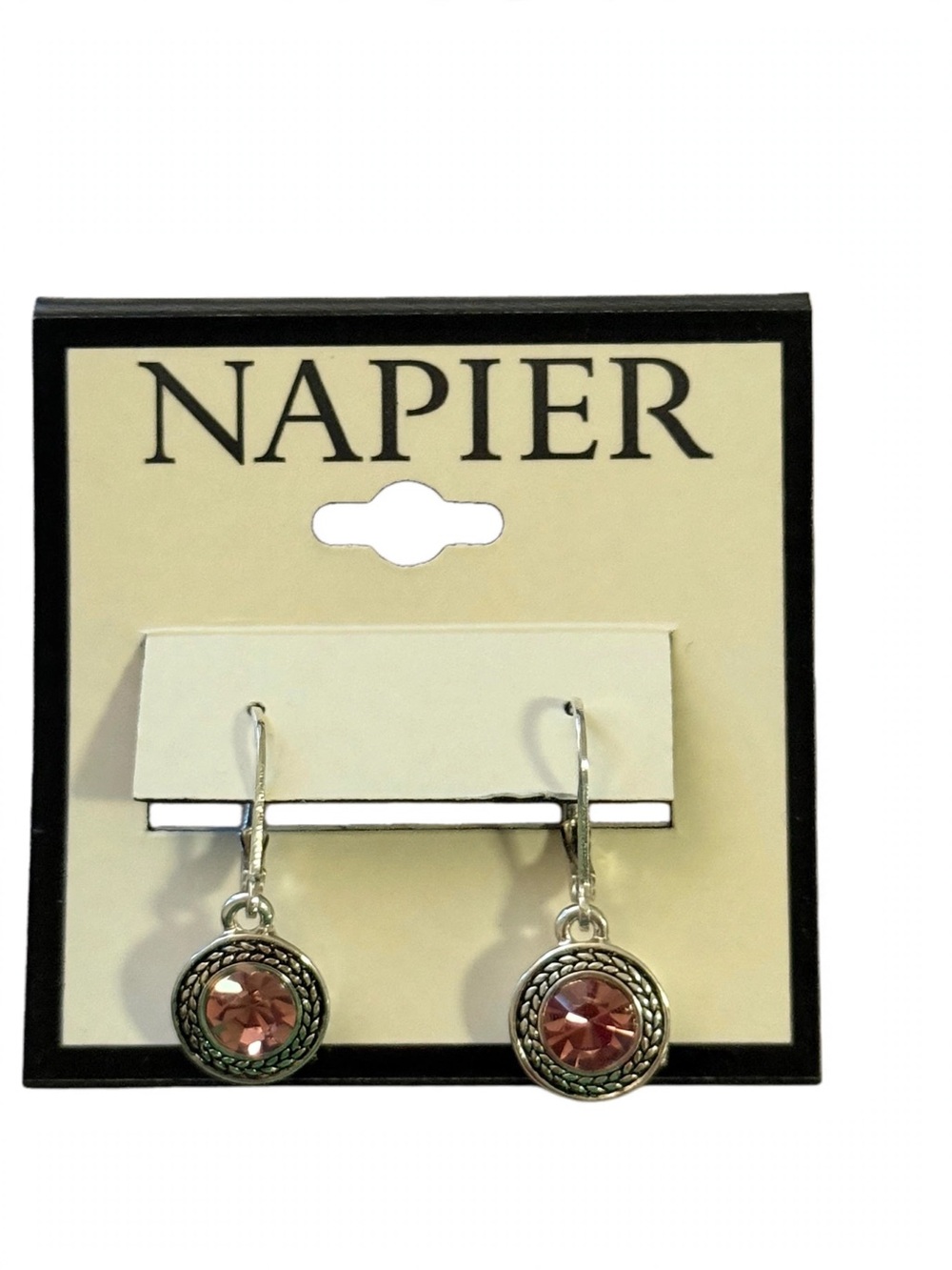 Napier Silver-Tone Pink Crystal Drop Earrings